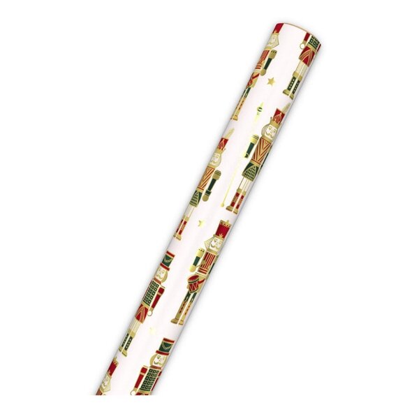Hallmark Wrapping Paper Christmas Nutcrackers Metallic Cream 22.5 sq ft Roll - Picture 5 of 6